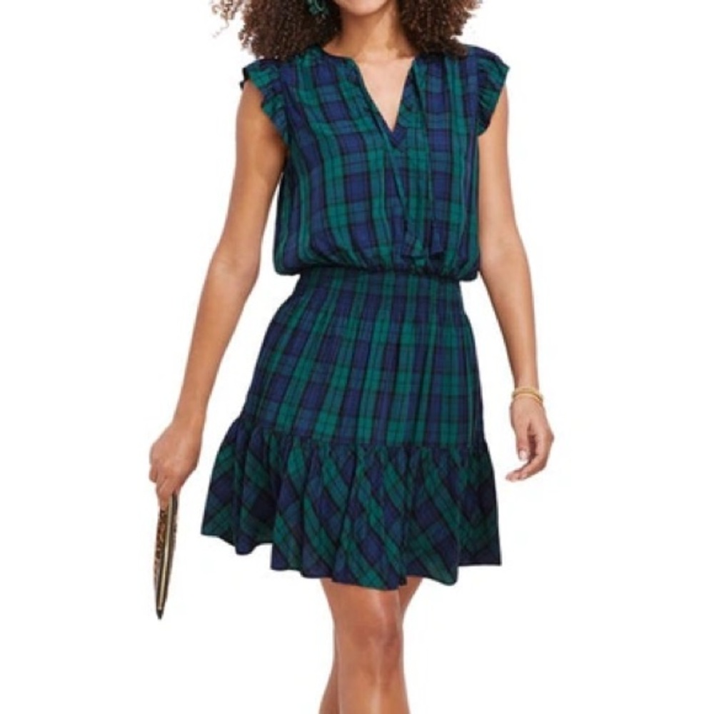 Vineyard Vines NWT Blackwatch Smocked Plaid Ruffle Dress Charleston Green 2XL - Picture 1 of 7